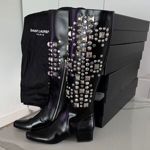 Saint Laurent Black Knee high Studded Boots
